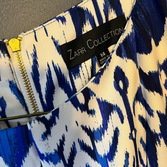 Blue and White Print Dress Fit and Flare - Picture 3 of 6